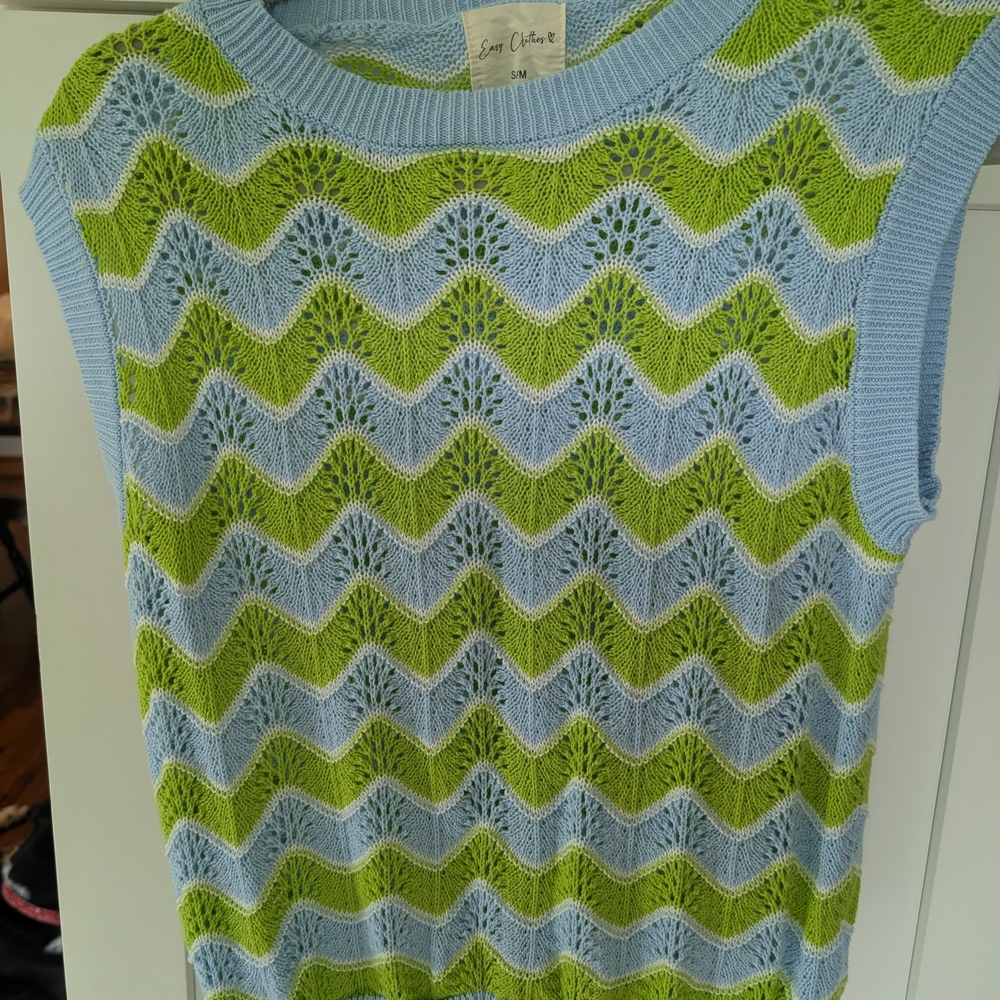Sincerely, Yours Light Blue & Green Knit Sleeveless Tank Top